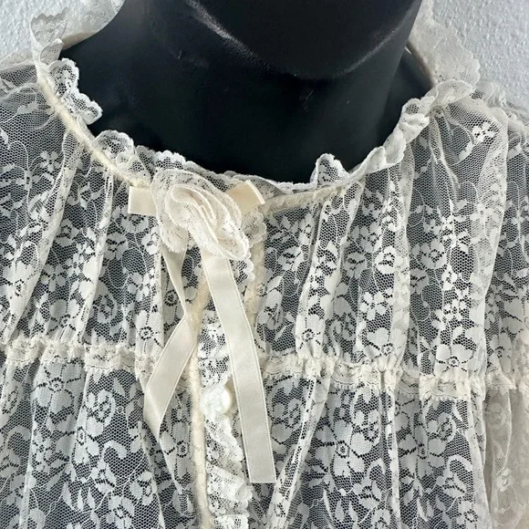 Vintage Stan Herman Babydoll style Sheer Lace Tie-Front Blouse - Cream - Picture 2 of 14